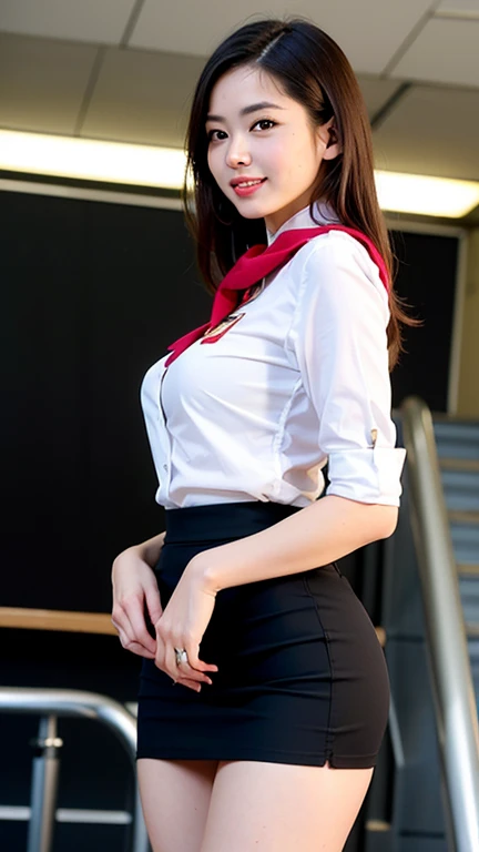 17 age, Korean Women、Kpop Idol、blazers、neck tie、a miniskirt、Sit on a stool、((Spread your legs apart))、((The skirt flips up))、((Red underwear is visible)), long scattered blonde hair、large full breasts、skiny、full body Esbian、Hands on the head、Hyper-detailing、masterpiece、perfect bodies。