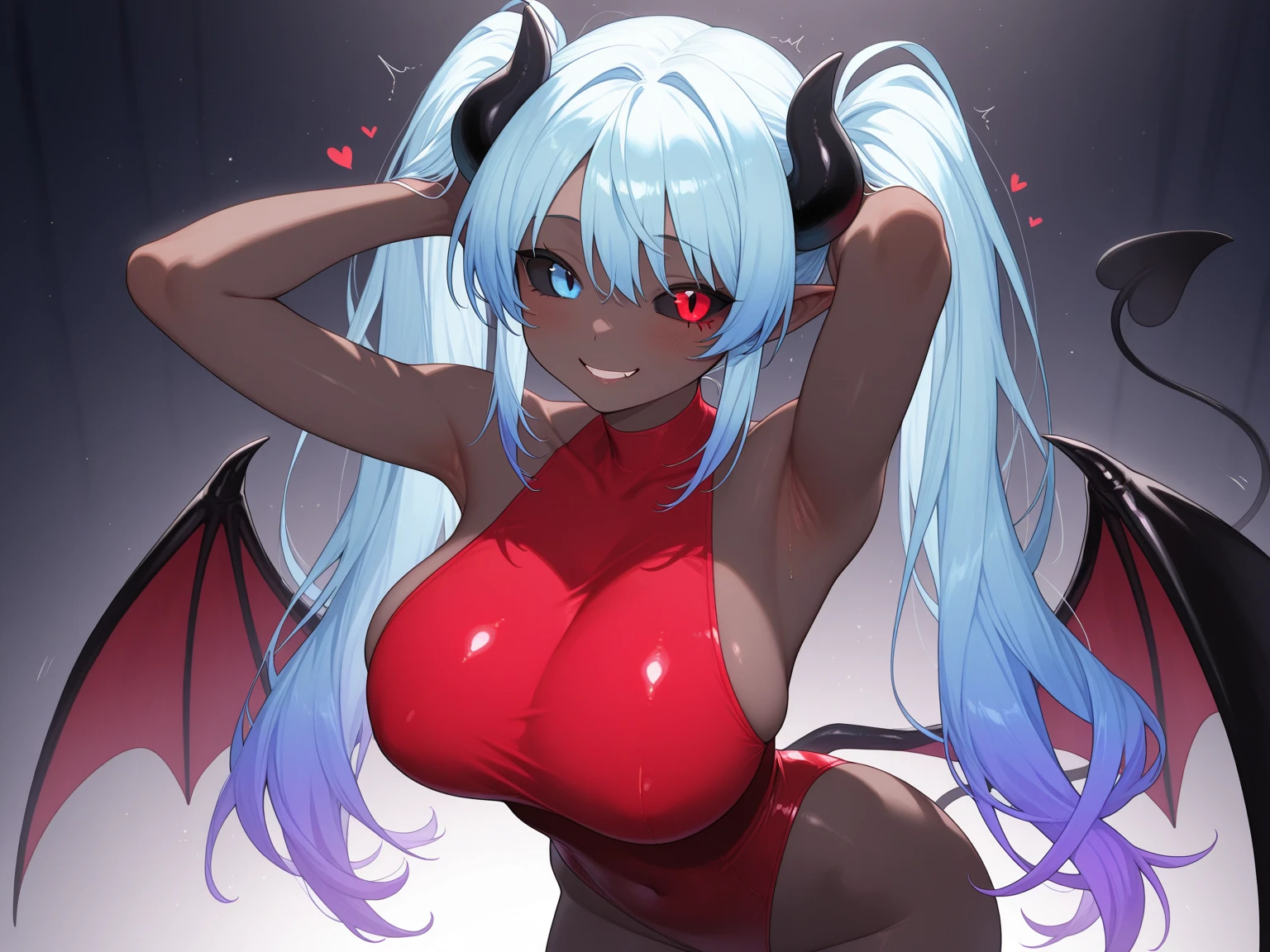Succubus Seduction poses Erotic body kawaii faces Enchanting face Pose with open arms heart mark A slight smil Peachy Hair Eyes are heart marks