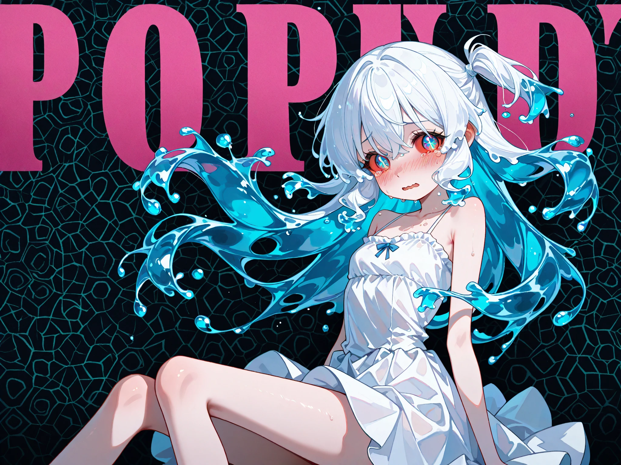 (best quality), (young girl, 12 years old, pale skin), (slim build:1.3), illustration, 1 girl, swimsuit, Succubus, (long gray hair), art cover, artwork in the style of guweiz, (lolish), pixiv, Beach ball, Transparent background, ABG Remover
