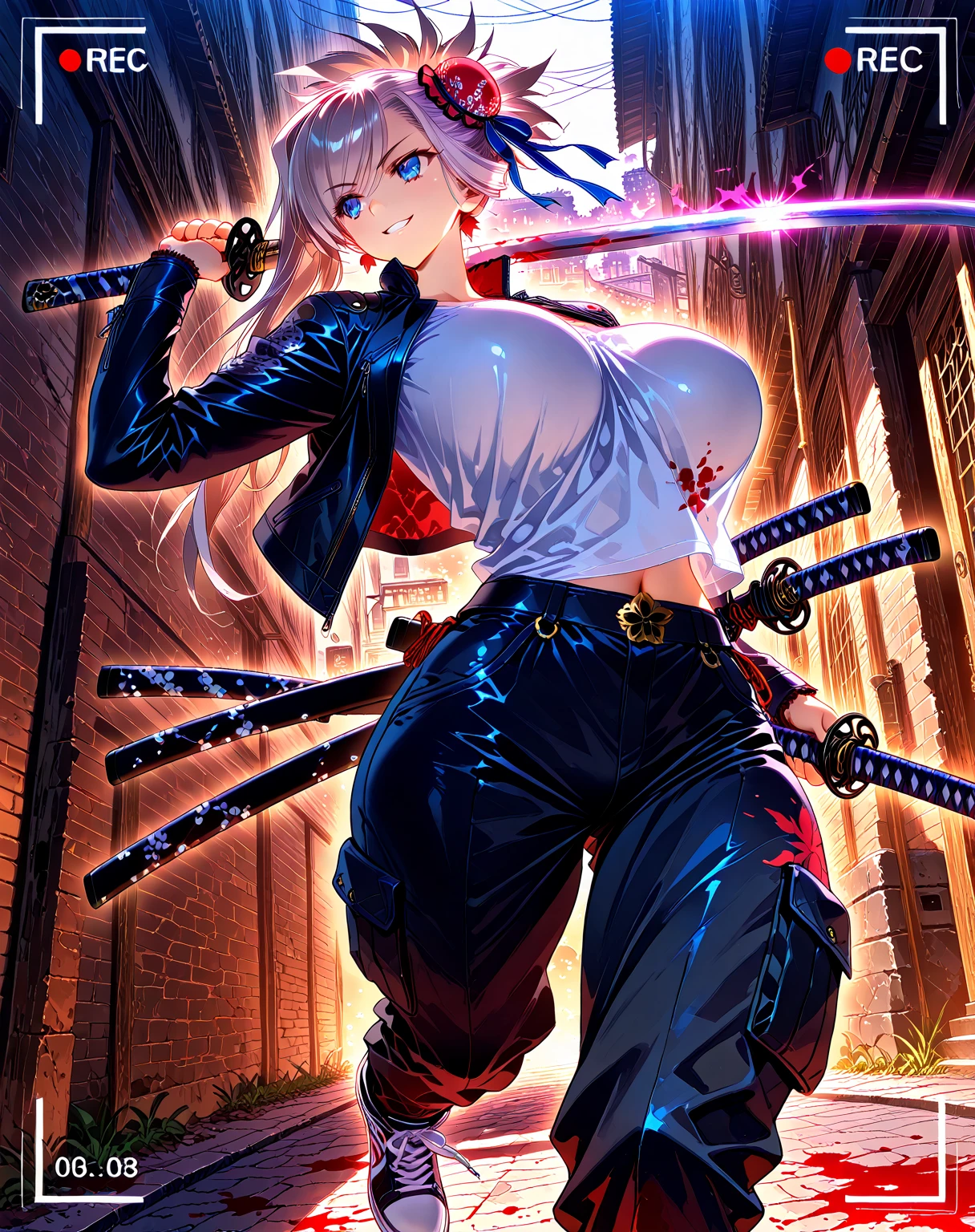 ANIME , high detailed
1 chunky girl, Byleth's hairstyle, pit Black hair, rose-pink eyes, angry face, busty, huge and round buson, gorgeous chunky body, red Sattela' clothes, Very large pink Long skirt, large knife in hands, Dynamic action position, action pose