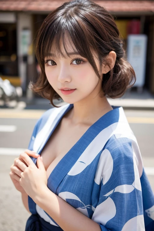 8k,Highest quality,(masterpiece:1.2),(Realistic),(Realistic:1.37),Ultra-high resolution,1 female college student,city,smile,Beautiful Eyes,Summer festival,(((Beautiful yukata))),Big Breasts,Perfect body,Perfect Fingers,Professional Lighting,gravure,Detailed face and skin texture,fine grain,RAW Photos