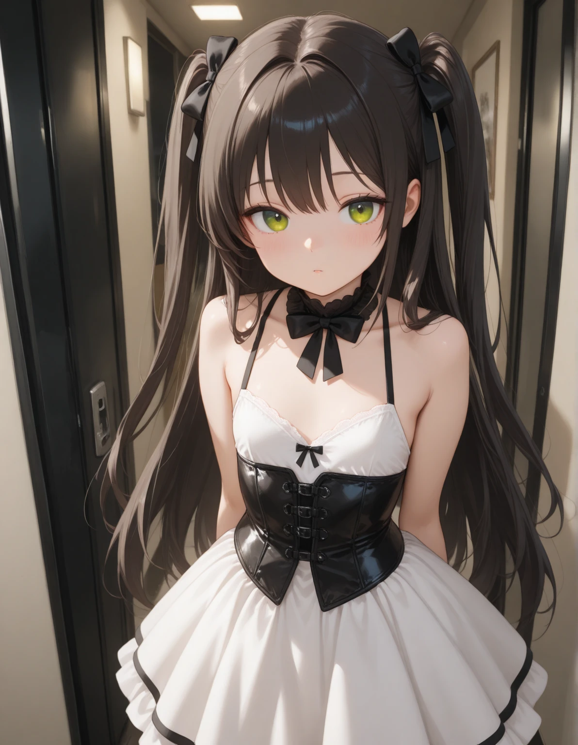 I want you to make a girl with a leash and a boy holding the collar or leash rope in a form of a bdsm relationship with both of them compliant and elegant, Make it a discreet photo to share