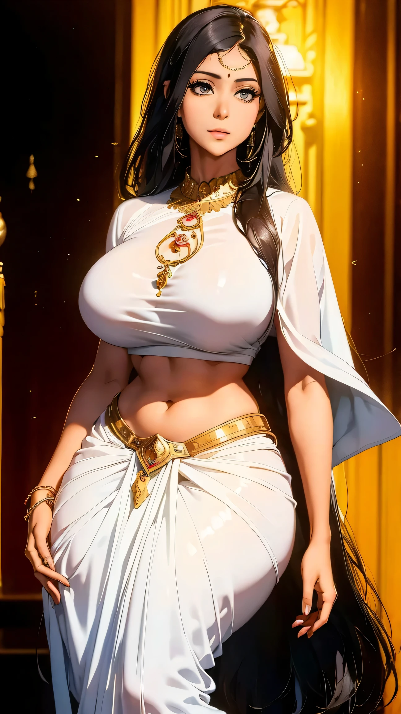 Hot Indian Milf with huge breasts and huge hips wearing a white translucent kameez and tight salwar while sweating 