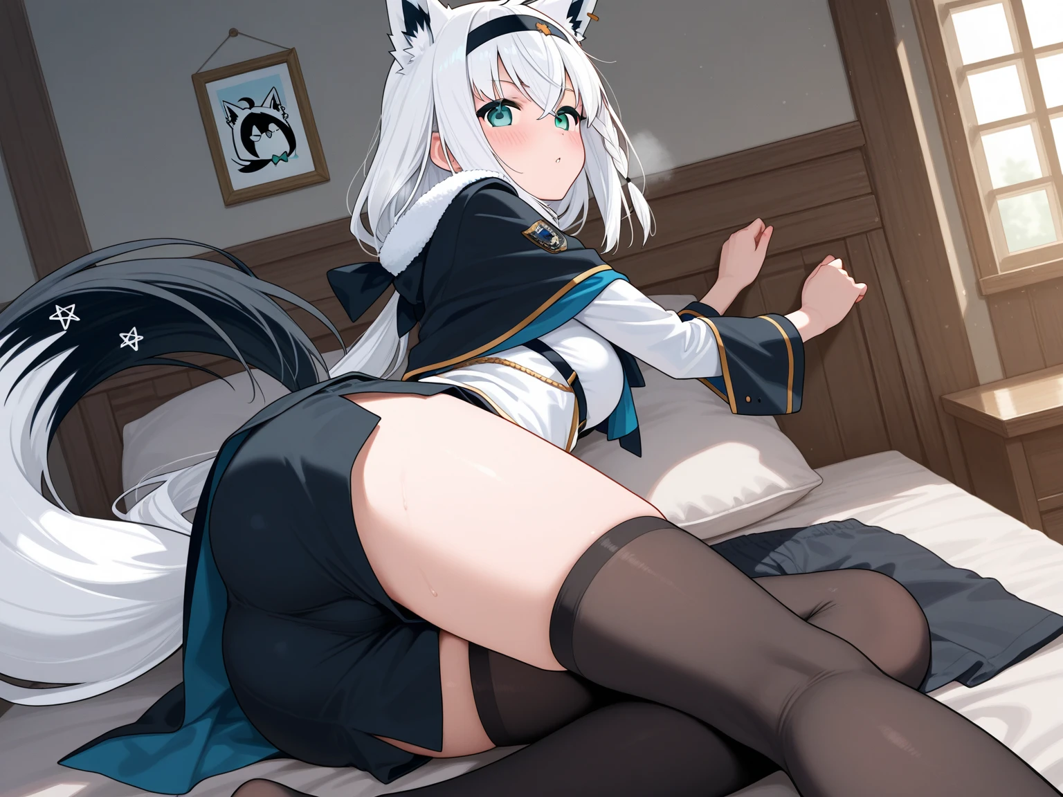 show off pussy, gray hair, cat ears