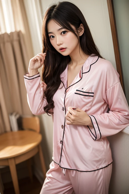 hightquality、masterpiece、ultra res、a beauty girl、Beautiful girl face、cute girl face、s Pajamas、wearing pajamas、full bodyesbian、Famous actresses of Japan、very beautiful face、A sexy