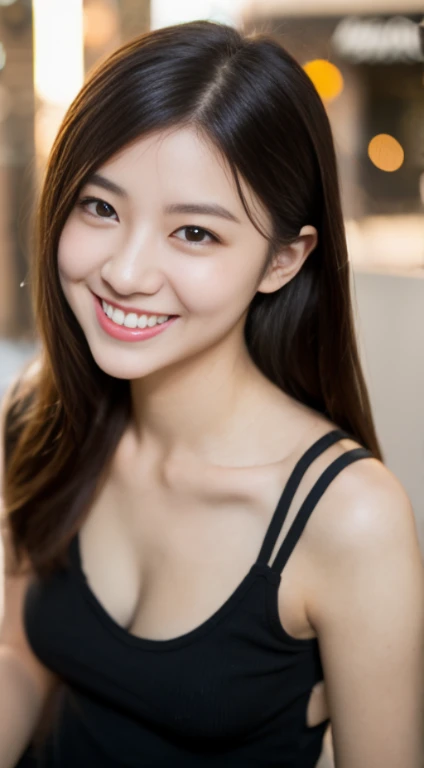 (masterpiece:1.3),(8K,photorealistic,raw photo,best quality:1.4),Japanese,(1 girl),beautiful face,(realistic face),17 years old,(black hair),beautiful hairstyle,beautiful eyes,beautiful eye details,(realistic skin),beautiful skin,attractive,high resolution,ultra-realistic,high quality,golden ratio,legs to shoulders visible,beautiful skin details,(cute:1.2),(black hair),(J-pop idol),(upper thighs:0.6),(depth of field),soft light,lens shine,gaze,(droopy eyes:1.2),straight teeth,smile,flowing hair,(blonde:1.2),brown eyes,movie scene,film,full color,4K,8K,16K,raw photo,masterpiece,professional photo,leaning forward,cleavage,shoulders exposed,big breasts,slim body,index finger over mouth
