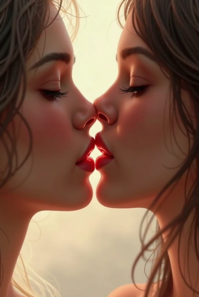 painting of two women's faces in a kiss, tree branches on faces, sensual painting, emotional surrealist art, Adrian Borda, art by Jana Briquet, kiss, Tony Sart, great art, mouth to mouth kiss, Nestor Canavarro hyperrealist, hyperrealist art, hyperrealist painting, Dino Valls, Jim Warren, amazing art, kissing