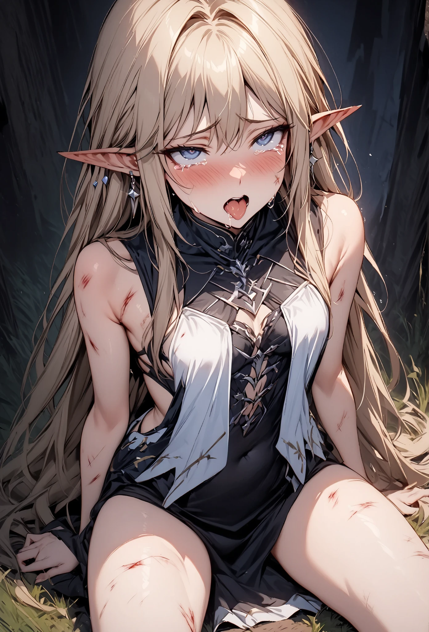 Anime. 1 girl. Elf. . Slave. Blonde. Long hair. Green eyes. Beautiful eyes. Slave collar Shackles. Dirty tunic. Torn tunic. Dirty panties. Torn panties. Urinary incontinence. I need to pee. I really desperately want to pee. She pees under herself. She pees in her panties. She peed herself. Urine drips down my thighs onto the ground. Hands on crotch. He squeezes his crotch tightly. Ultra detailed. Best quality. Detailed face. Anatomically perfect body. Standing at full height. A high resolution.