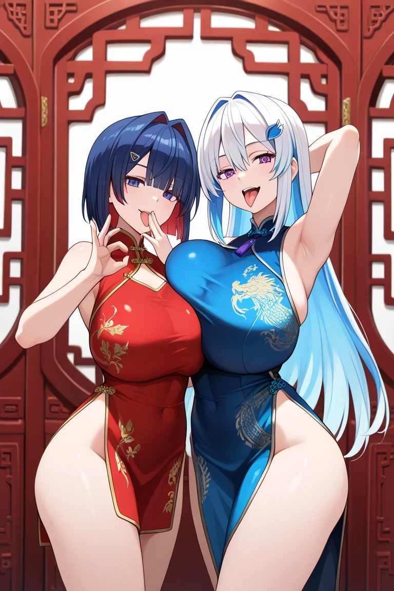 a beauty girl,Mature face,a matural female,Fluffy tail hair,Ultra-loose underwear,clothes slipping off,Anterior convex and posterior,Straight chest,Ruddy complexion,Huge fox tail,nabel,(huge tit),adventurer,tit,areola of breast,pantiess,Stockings,Human Services Group,(Chinese tradition),(Pubic bone),(on cheongsam),Blue hair