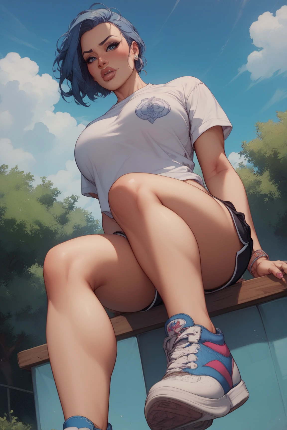 Kiriko, slender body, absolutely naked asian girl exclusively in red and white sneakers, red Kiriko forehead protector, Japan, nude wet pussy