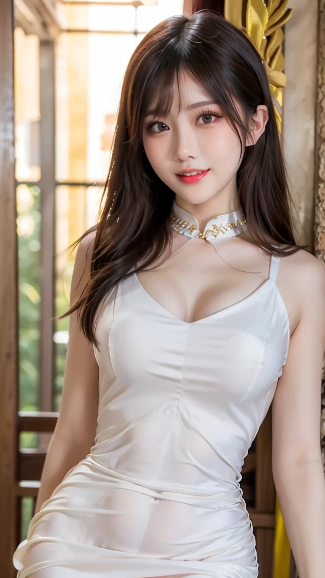 Fair, masterpiece, best quality, Extremely detailed face,1 girl, Solitary,Light White Silk Dress,whole body