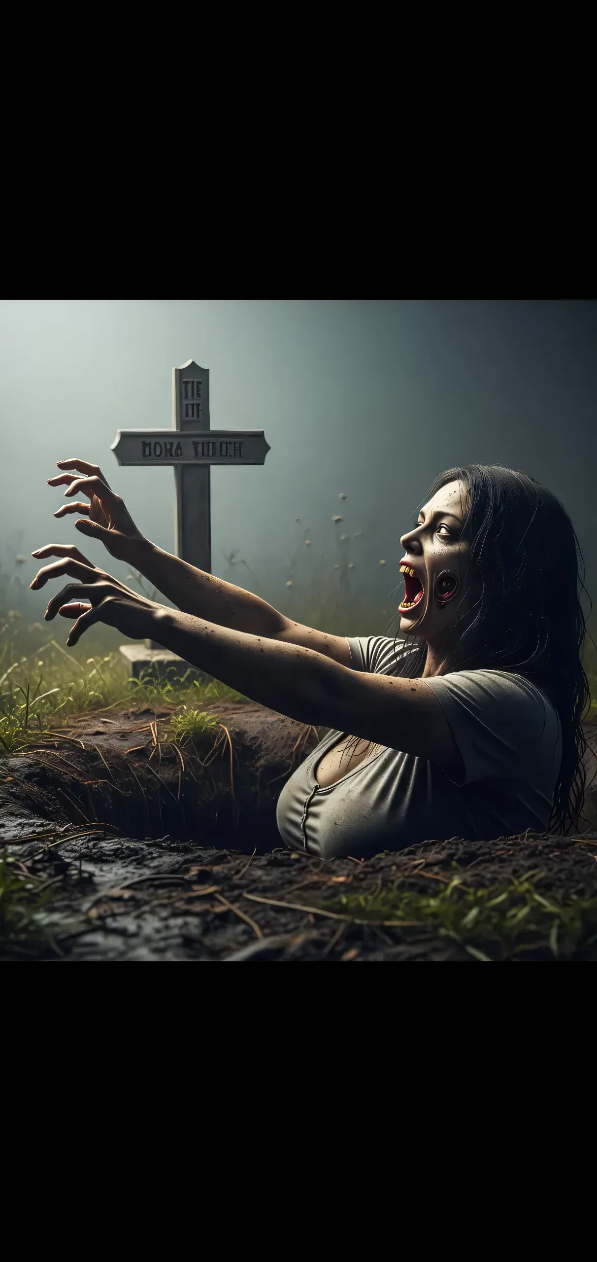 a hand taking a person out of a grave.