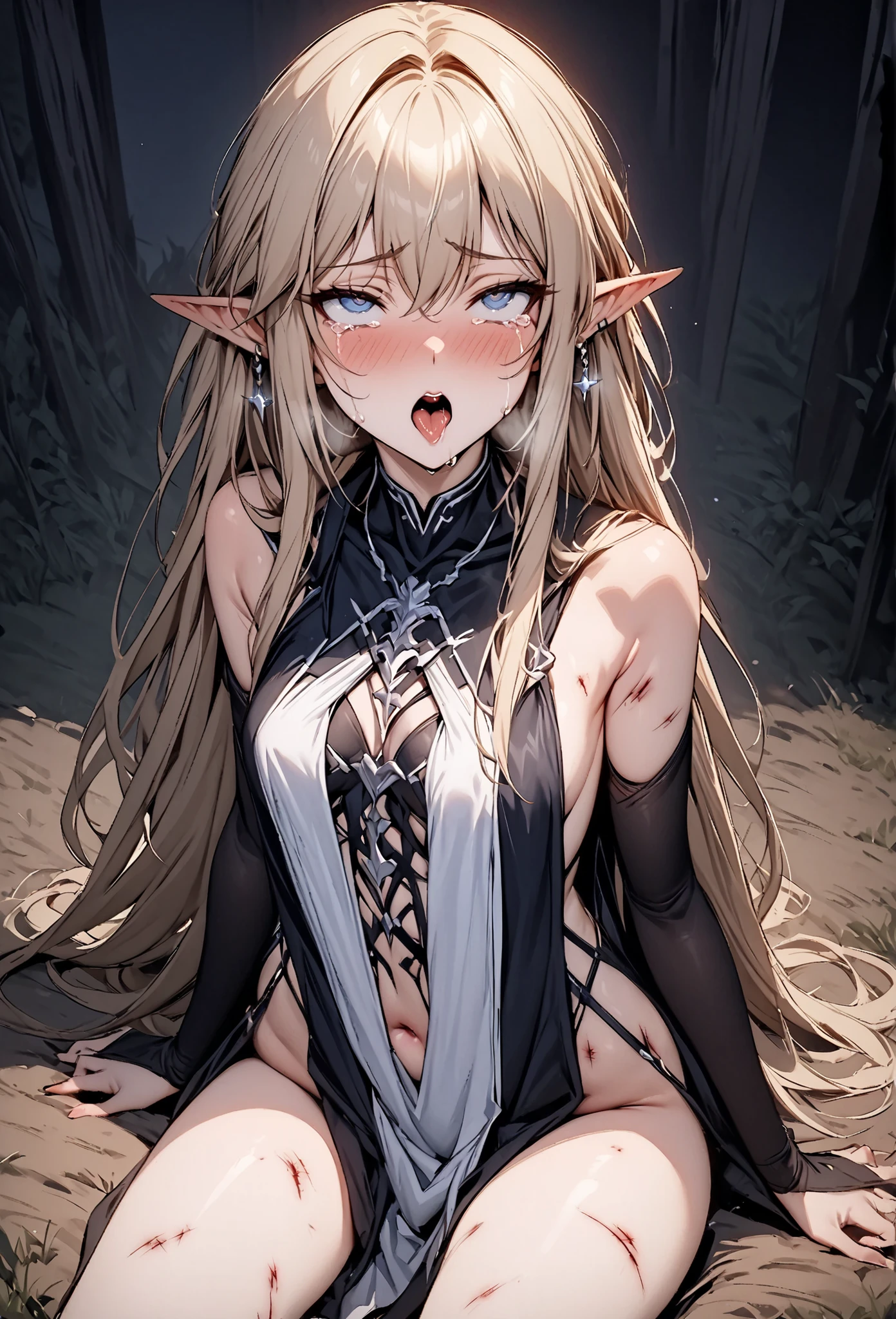 (A female zombie with yellow eyes and white skin and long blonde hair, opening her fanged mouth, no expression, look here,) in a beautiful house, (link:1.4), legend of zelda, GS-Womanly, huge breasts, 4K, 8k, High resolution, masterpiece:1.2, Very detailed,