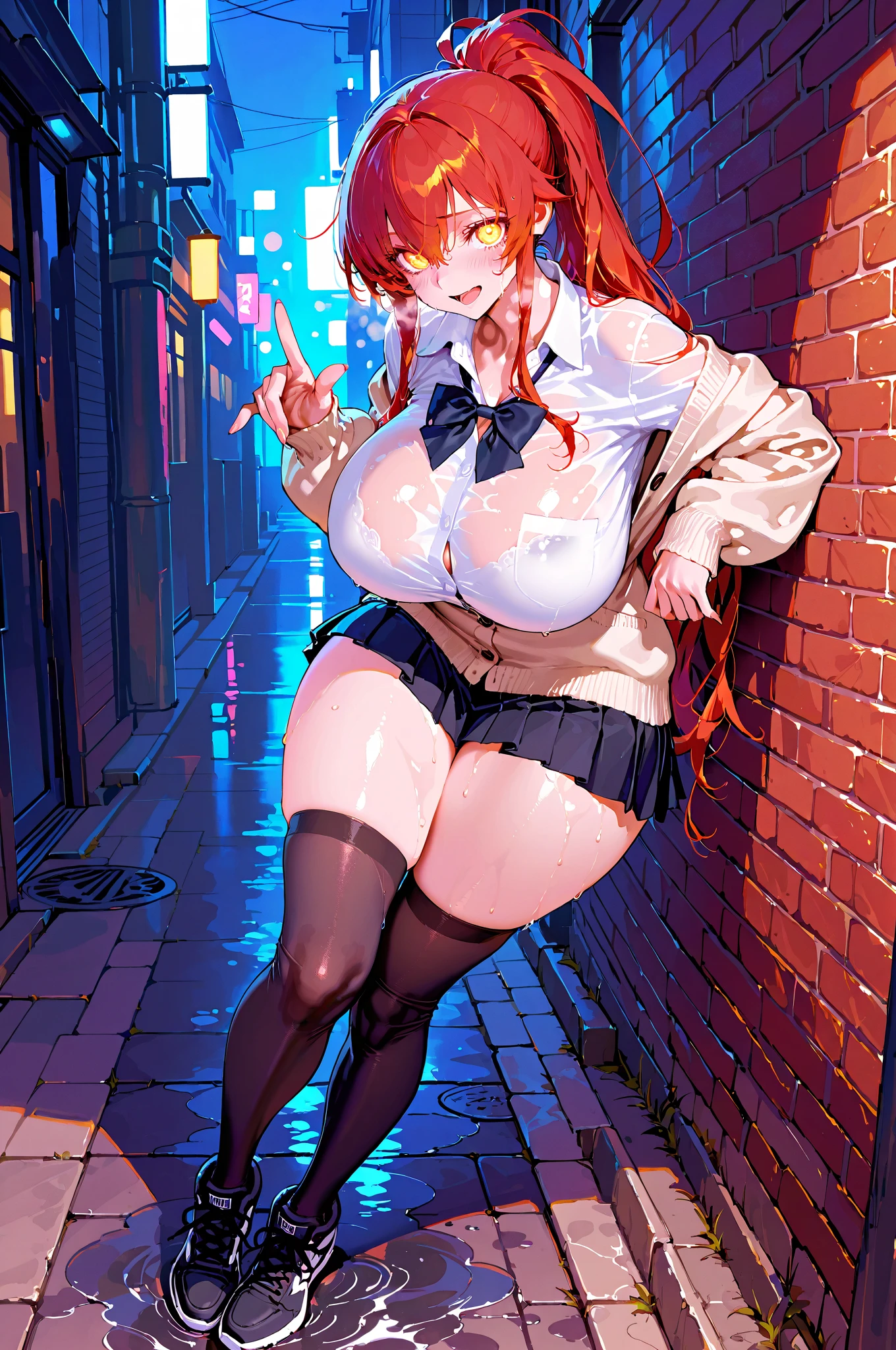 masterpiece, Highest quality,High resolution女の子1人, (One body), Very detailed, High resolution, Very detailedCG, First default, First closing, Orihime Inoue、(Straight Long Hair), (Big saggy boobs:1), office, (red面:1.4), Embarrassed face, (Schoolgirl in uniform:1.5), whiteのシャツ, (Ultra mini skirt), (red_lips), whiteいThighs, Huge breasts, (Wide pelvis), (Squat), (Very large_Lower Body:1.5), (Very thick_Thighs:1.5), (完全に露出したpanties:1.5), (panties丸見え:1.5), (white_Race_Floral_panties:1.5), (Roll up your skirt:1.5), (スカート that rolls up:1.5), (股間のアップをFrom below見上げる_perspective), (From below), (Looking at the audience), (Cowboy Shot)、Crotch bite、Very wet thighs、Very wet crotch、Nipples are visible、Well defined nipples,((A lot of semen:1.8))