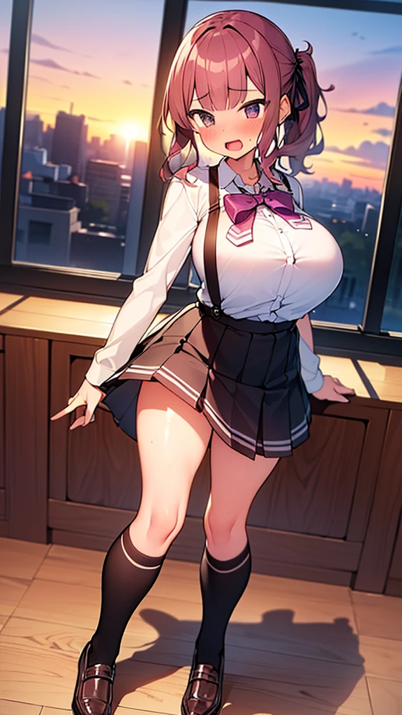 Uraraka Ochako, Full body illustration, Stand Up Straight, Front view, plump big breasts、(((Cleavage))))mini skirt, Curvy , Full figure, Curvy body, Thick thighs, Bent thighs, tall woman, 1 female, Mature, short hair, Brown hair, Brown_Eye, Expressive face, expressive Eye, Full belly, Sexy belly, Wide hips, curvy hips, Long legs, Bent Legs, Knee length, Long calves, Hourglass figure, Perfect body, The belly is a bit big, A bright smile, Naughty smile, Gray with white sweatshirt, Black school skirt, Red tie, stocking, Very elaborate costumes, highly detailed Eye, The mouth is rich in detail, Secretary outfit, Soft , Soft thighs, Lips, Stupid woman, Mature face, Pointed chin, Sexy facial expressions, Neat clothes, (((milf))), Older women, Highly detailed students, Bob Hairstyle, Long waist, Long hips, 丰满Lips, No nipples, blush, Body asymmetry, Not NSFW, Hip skirt