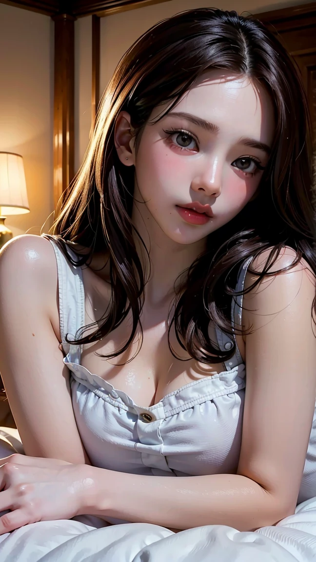(((masterpiece: 1.5, highest quality, High resolution: 1.3, super resolution, Super detailed, Super detailed: 1.3, rich background: 1.2))), 1 girl, alone,  long pink hair with blue ribbon, dull bangs, , White Seraphon, red sailor collar, short sleeve, blue pleated skirt, (outdoor), ((downtown), landscape, ((night)), darkness, (weak light: 1.1), moon, (moonlight: 1.2), ((dynamic light: 1.4)), ((Enlarged view of the head)))))), big breasts, ((erect nipples)), thin waist