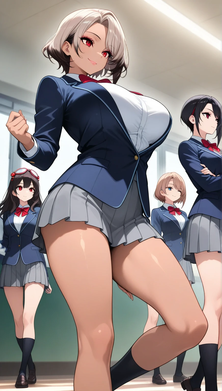2girl, two girl, an anime drawing by Shitao, Guweiz style artwork, beautiful alluring anime teen, ecchi style, masterpiece, best quality, highly detailed,breasts,skirt,cleavage,long hair,skirt
suit,suit,formal,jewelry,necklace,micro pencil skirt,jacket,smile,makeup,looking at viewer,business suit,
lipstick,office lady,mature female,micro miniskirt,indoor,office,office lady ,smile, open mouth, (nsfw) not
safe for work, holding a gun, evil expression, exposed belly, exposed navel, exposed midriff, exposed
lower belly , lipstick