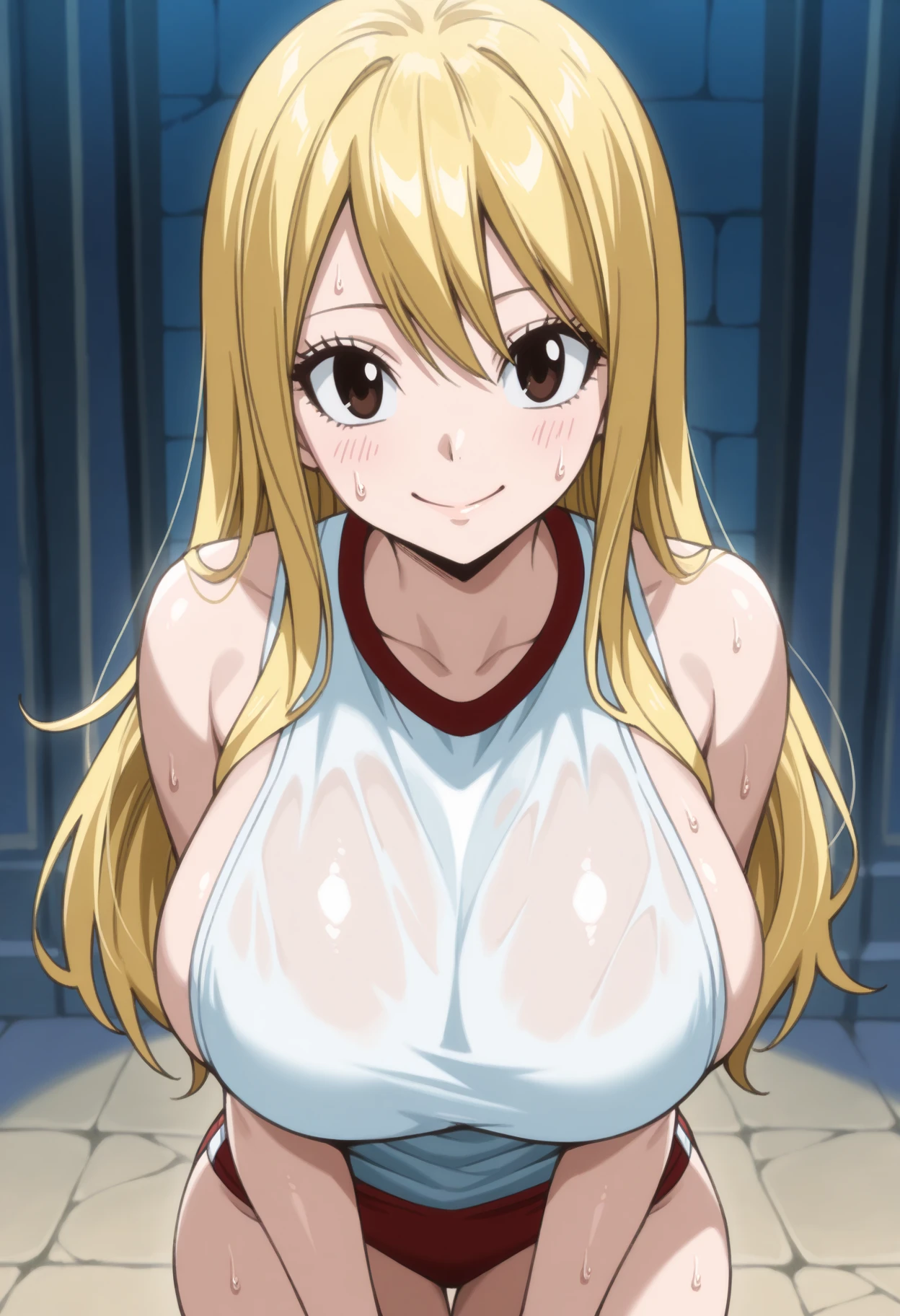 Highest quality、Highest quality、nsfw、Hikikomori girl（Lucy、Fairy Tail Style、Gang Rape、Dark skinned guy masturbates with his thick dick while giving a blowjob、There are faint traces of tan from her swimsuit still visible..）、She wears kinky clothes, Small floral embroidered underwear.、Luxury hotel with a spectacular night view、Best Eros、、Both of them were sweating.、The man is inserting his penis into her vagina.、Extra Large Saggy Breasts 1.5、Plump and large erect nipples,Super huge areola 1.4、A large amount of breast milk is coming out、Completely naked、With pubic hair、He inserts his penis into her vagina、A large amount of semen is ejaculated into the pussy and overflows、