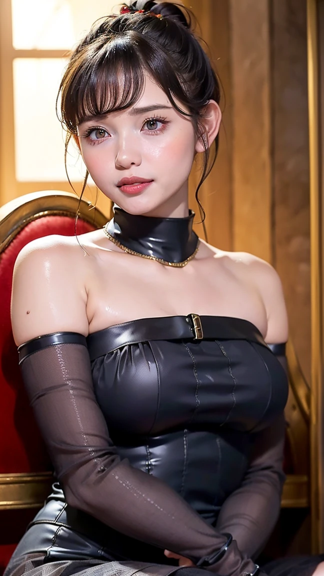(Highest quality, masterpiece:1.3), ((Beautifully detailed face)), Beautiful and detailed skin, Intricate details, Very detailed, Best image quality in 8K, (18 year old girl:Queen:1.5,SM,Black Bondage:2.0),Japanese girl,Baby Face,(Detailed Hair,Bobcut:1.4,Black Hair),Detailed lips,Open your mouth,(bed),blush,Embarrassing,Realistic Face,Realistic Skin,(sexy:2.0,Clothes are disheveled, Titty fuck),(Vibrant Skin,Moisturized Skin:1.2),Vivid lips,Lip gloss