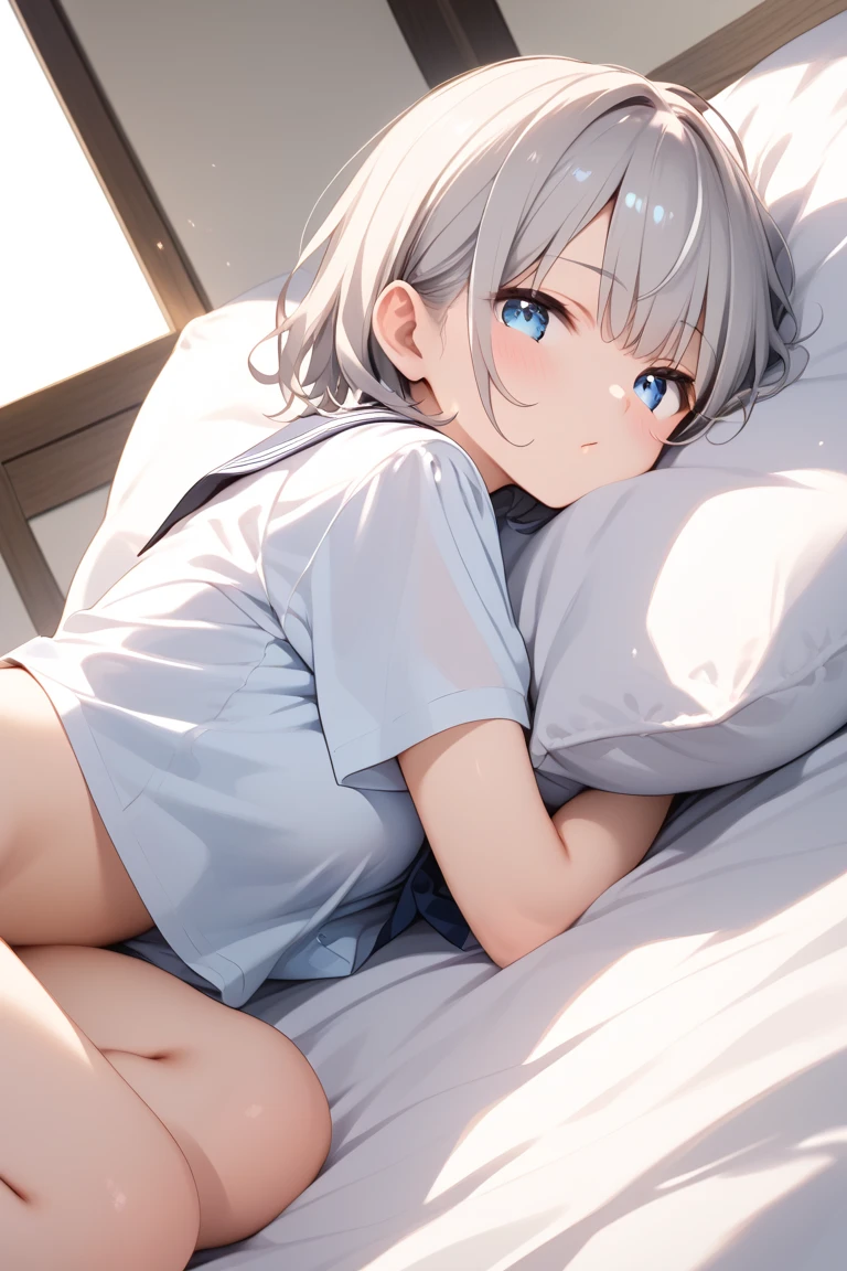 masutepiece, Best Quality,Illustration, Wallpaper, Ultra Detail, Little Face Girl、((fear:1.5))、(Teary-eyed:1.5)、(((Cute underwear)))、she makes me lie down and spread my legs.