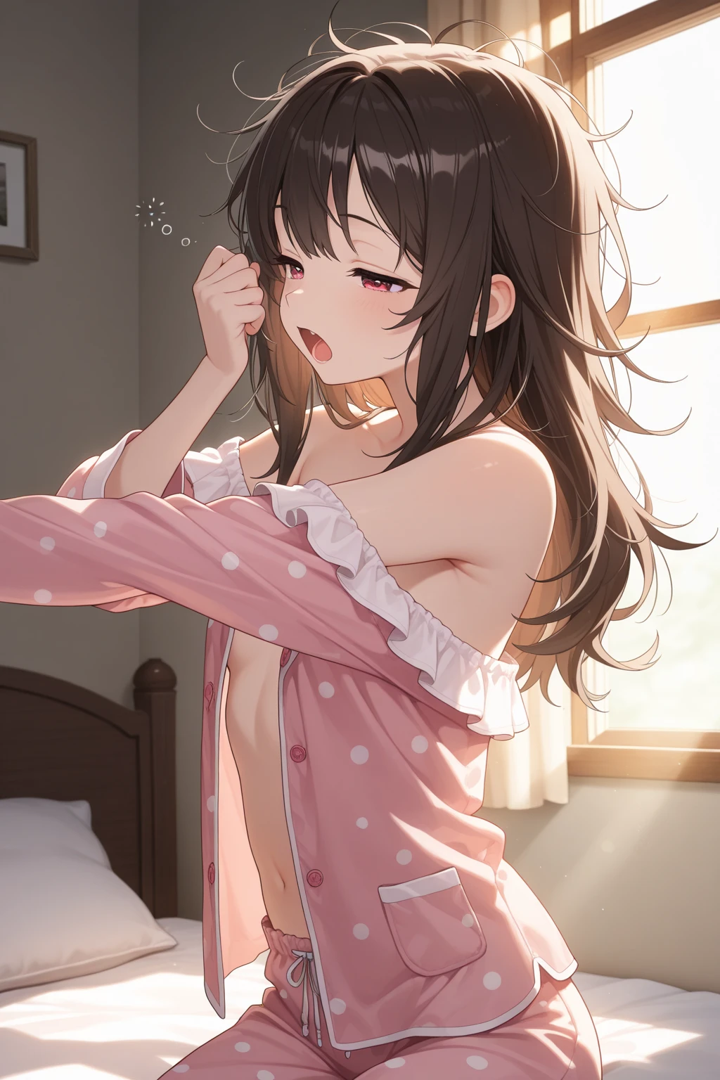 masutepiece, Best Quality,Illustration, Wallpaper, Ultra Detail, Little Face Lori、(((molesting)))、((fear:1.3))、(Teary-eyed:1.5)、(((Cute underwear)))、ample breasts、cherry-colored areola、Long hair