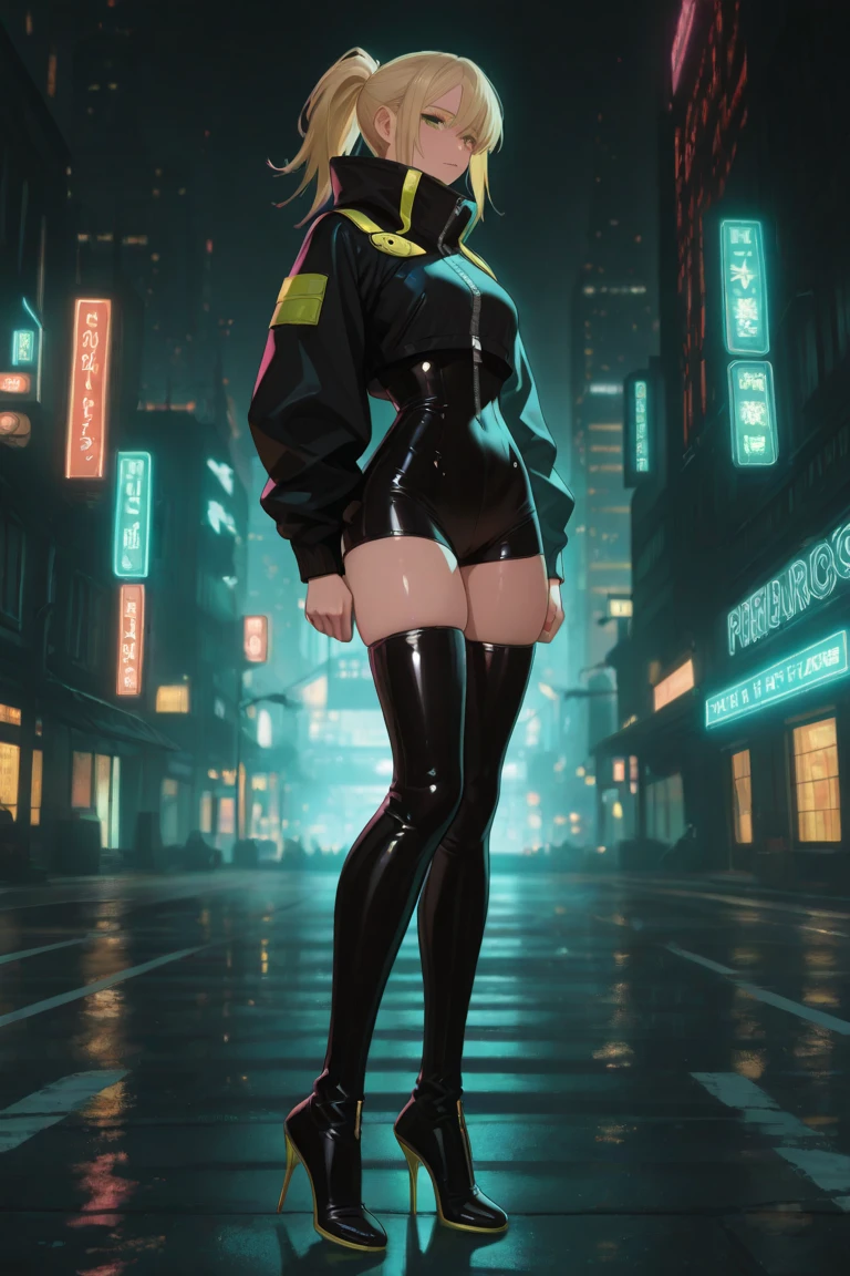 score_9, score_8_up,score_7_up,masterpiece, best quality, perfect anatomy, very aesthetic, official art, 8k,2D,illustration,1girl,shiny skin,wet oily skin,natural face,eyelashes,sidelocks,blunt bangs,,large_breasts,latex bodysuit,full-length zipper,cleavage cutout,cyber punk,night city,rooftop,, source_anime ,masterpiece,best quality,ultra detailed,high resolution,sharp focus,depth of field,