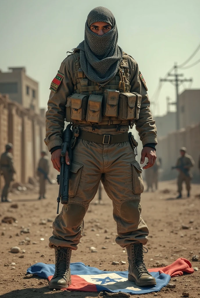 1 homem , soldado americano, capacete de fuzileiro naval, fardado, meio corpo, Afghanistan, with rifle in hand, scarf around the neck, hora dourada, guerra, Uniforme de Combate, fuzileiro palestina