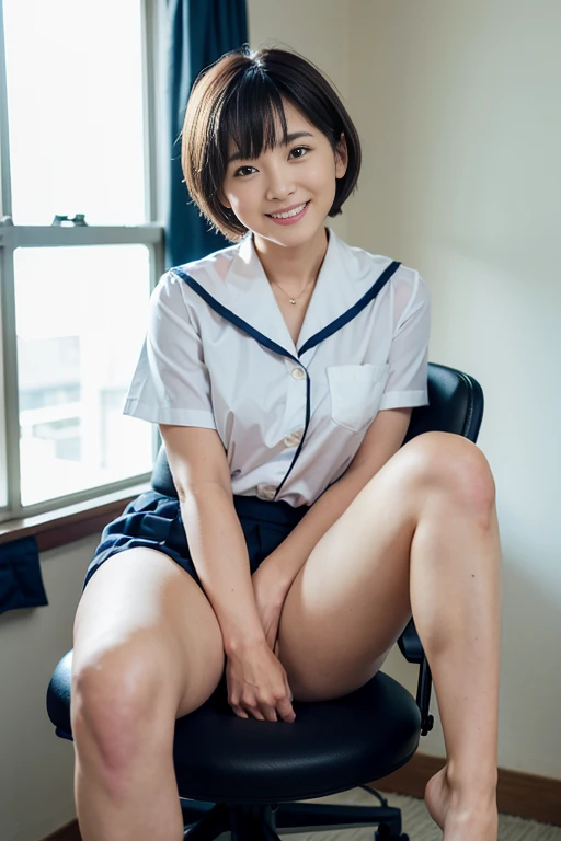 Black Pantyhose、See-through pantieasterpiece, Realistic, Ultra-high resolution, Highest quality: 1.2), 1 girl, alone, Full body image, Pose with your legs up, young, No makeup, (Black Hair), smile, Japanese Idols, Singing on stage, Wearing riding boots, mini skirt, ((Healthy thighs)), uniform, Sailor suit, Underarm, Thighs, (Akina Nakamori), Realistic, on stage, Stage lighting, Live Performance Venues, Stage Spotlight, Light version, (Facing the children_ v1:0.8)、ponytail、