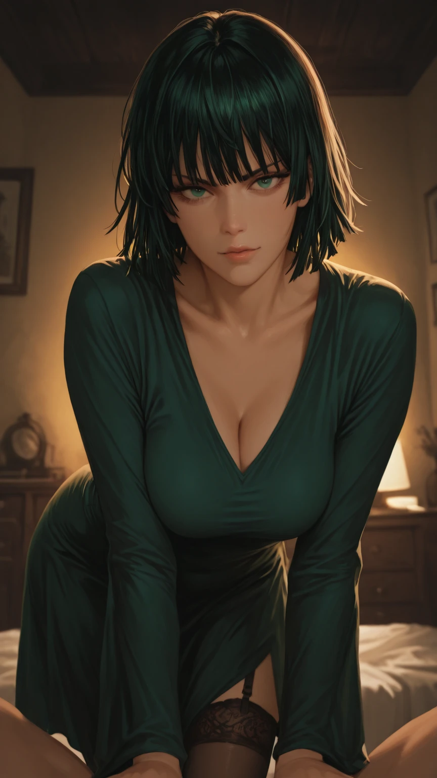 green eyes, (green color hair:1.2),By bang,short hair,
BREAK (sweater dress, virgin killer sweater, clothing cutout, turtleneck, sleeveless, bare arms:1.2),
BREAK spread legswide,Smiling,
BREAK (masterpiece:1.2), best quality, high resolution, unity 8k wallpaper,NSFW ,(illustration:0.8), (beautiful detailed eyes:1.6), extremely detailed face, perfect lighting, extremely detailed CG, (perfect hands, perfect anatomy),