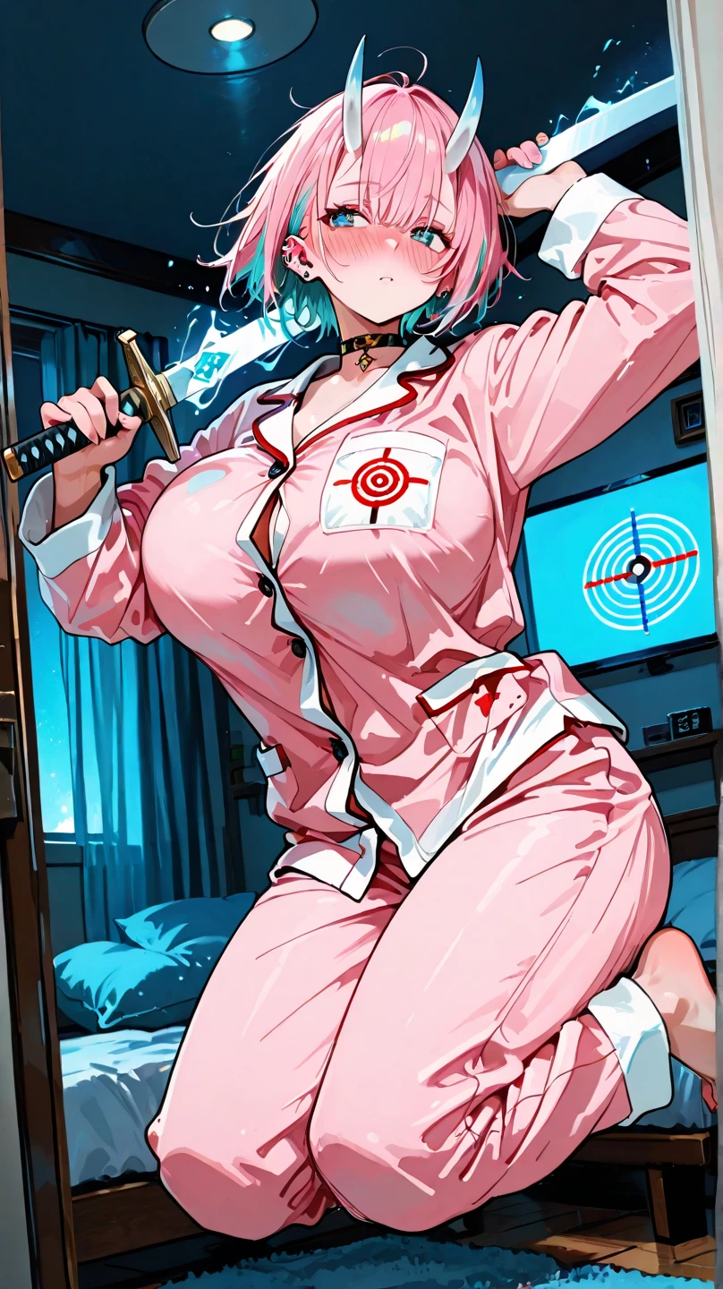1 mature woman (adult), sexy body, Perfect body, Very tight clothes (hospital coat), Shows a lot of skin, Sexy clothes,, Breasts peeking out, Standing in doctor's office, Close-up, arms behind back, sakura haruno adult doctor , red hairband, ((white shirt)), white jeans, hot, big breasts, Front view, standing, office ((unbuttoned shirts))