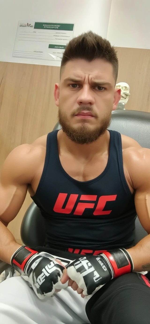 (masterpiece, intricately detailed, highest resolution, best quality:1.2), (doujin), a cocky latino Instagram influencer, buzz cut, a 36 y.o muscle dom with a muscular physique sitting on a chair with blue eyes,ntattoo, ((neckline_tattoo)), dark-skinned male, clean shaven, wearing a ((open jacket, big chains, chav, armbands)), ((excessive cum)) ((cum on body)) (cum drip), flaccid penis,saggy balls,hairy chest,vascular,muscle striations,soft light,fantastic realism, colth, hdsrmr