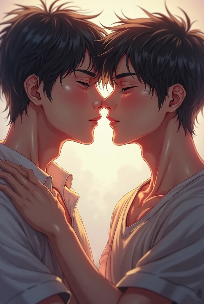Make a montage/Vhope fanart / Taehyung and Hoseok from bts kissing, Taehyung tem 1,79 de altura e hoseok 1,77 , they are two men Taehyung has slightly fuller hair and they are Korean