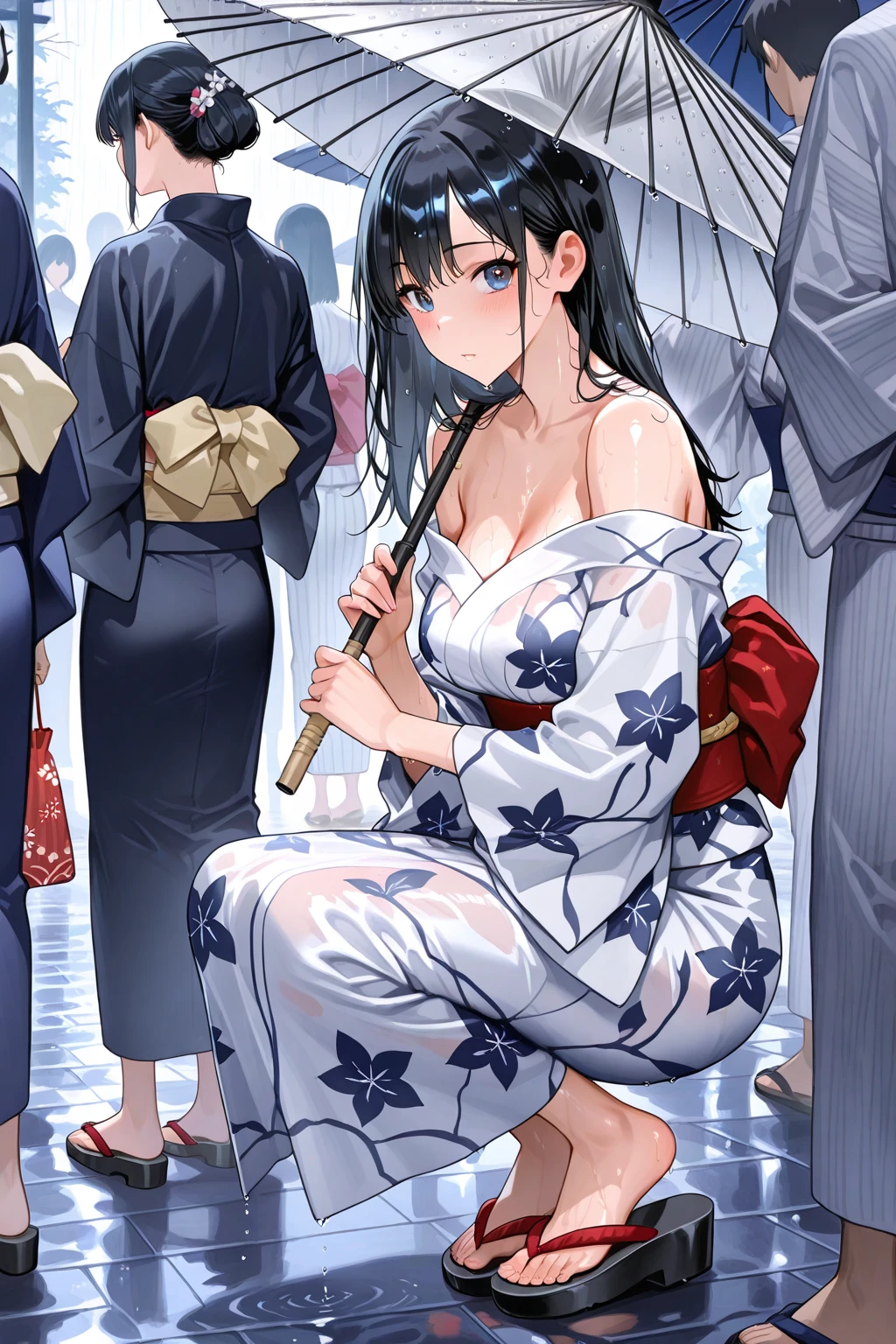 Period drama manga style A 15-year-old super beautiful Chinese girl with black hair in a bun cut(1 person) She is wearing a royal long-sleeved Chinese dress She takes a bath with the perverted old man emperor She cries as she is washed She has visible nipples