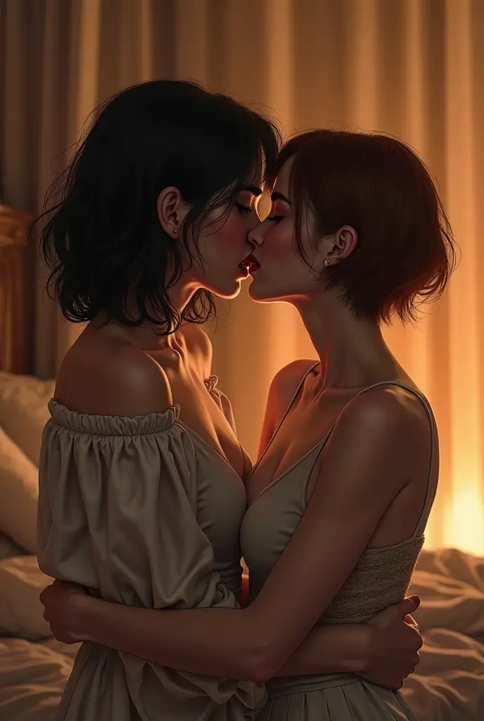 (best quality,highres,ultra-detailed,realistic:1.37),portrait,shirtless boy passionately kissing a woman in intense scene,sexy red lingerie,unbuttoned sheer white shirt,dark room with warm lighting,sweaty and lustful,erotic,passionate making out [intimate details],one lamp,]