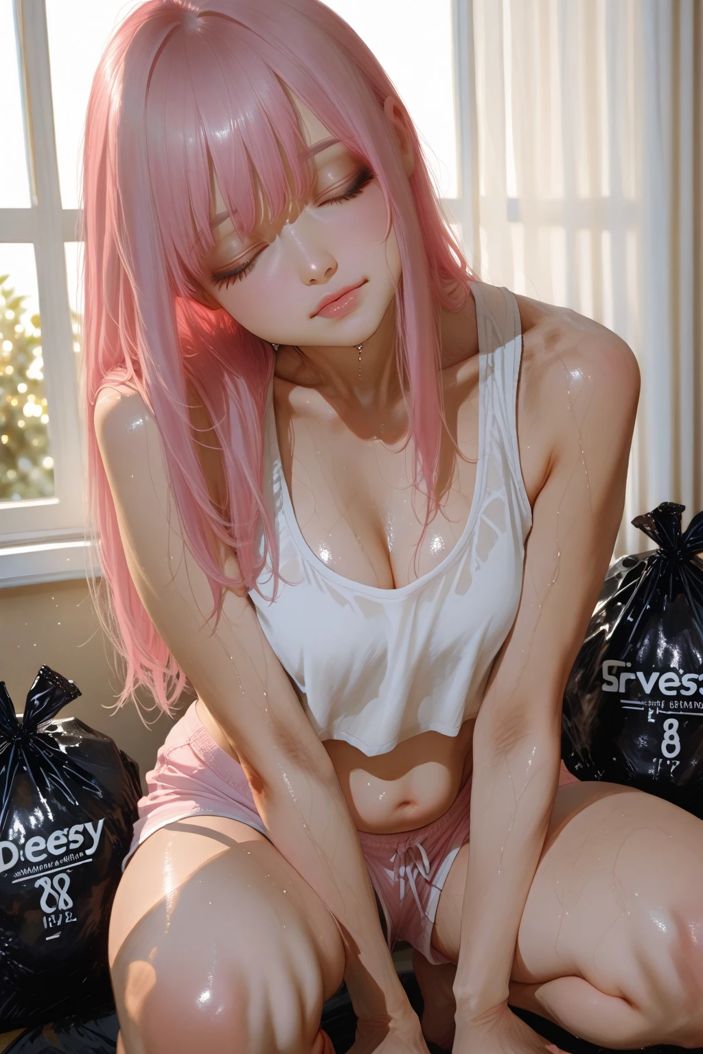 official art, Best Quality, ultra-detailed, high resolution, unity 8k wallpaper, extremely detailed CG, Perfect female figure, small breasts, beautiful girl,1girl,cute girl and idol face, young face, Beautiful long pink hair, twintails, close eyes, white skin, Short body, topless, white panties and stockings, (((insult, fear, cry and shout, shed many tears, gang rape, from front, excessive cum on upper body, excessive cum on hair, excessive cum on head, excessive cum on chest, excessive cum on facial, excessive cum in mouth))),
Inside the abandoned house, black smoke, bokeh