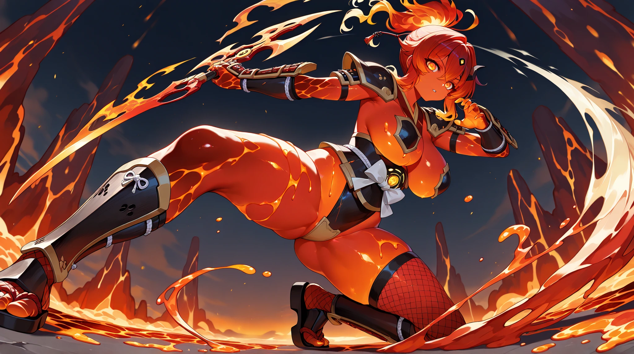 Incredibly strong muscular woman, Fire effect super long hair dragged on the ground, Exquisite and perfect facial features, Huge size, Broad muscular shoulders, huge boob, Protruding abdominal muscles, Especially the huge buttocks, Super thick muscle legs, Two-meter-long legs, Wide crotch,Exaggerated body proportions, Cool combat boots, The rump has nine long dragon tails, Bare skin clothing, Full body shot, Light particles, Ultra HD 4K, Ultra-detailed, Realistic:1.37, Vivid colors, Studio lighting, Physically-based rendering, Extreme detail description