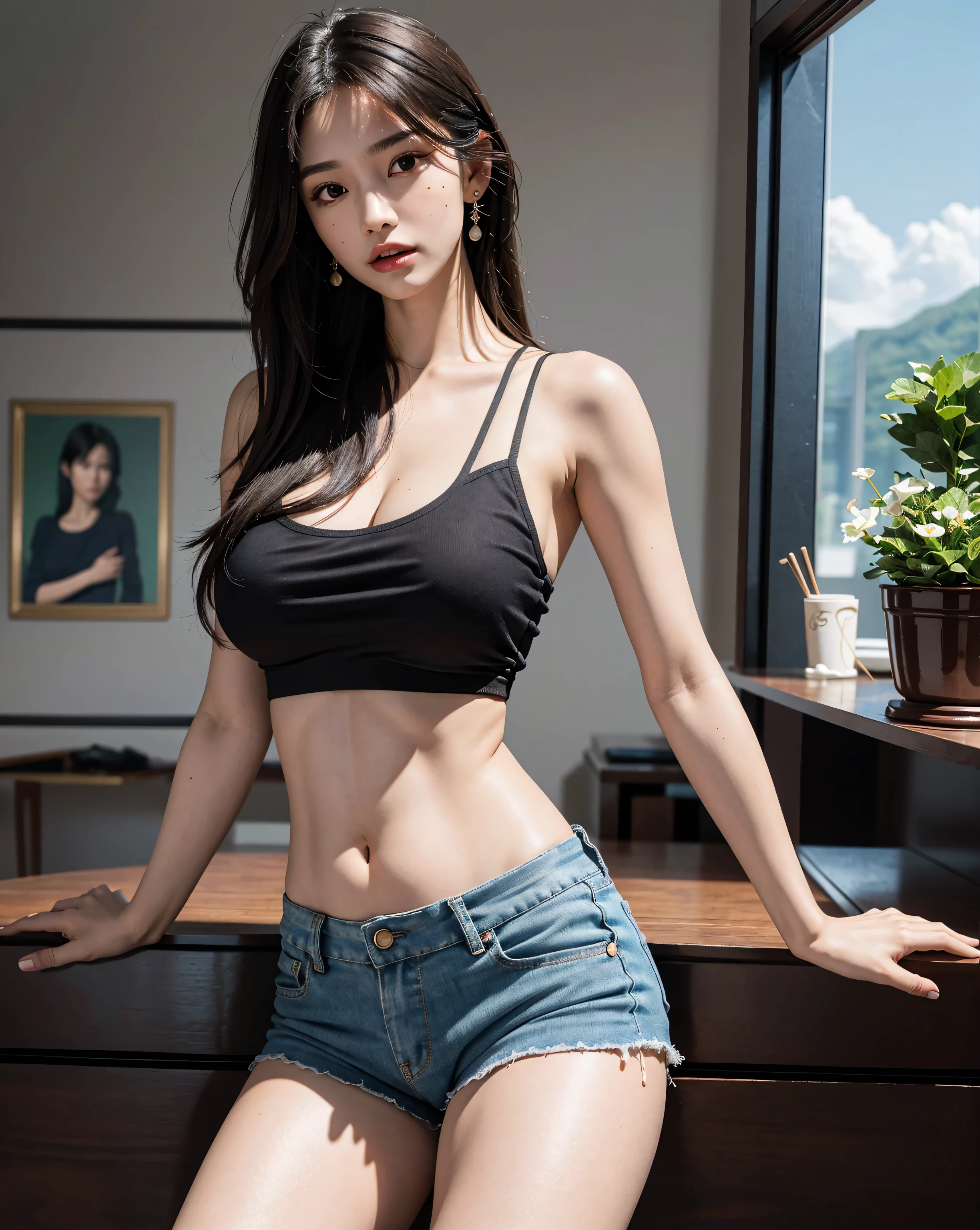 (Best quality, 8k, Masterpiece :1.3), (realistic, photorealistic: 1.37), (1girl), (Pretty woman in her 20s), (slim), (emphasizing slender abs :1.3), (Japanese), (tank top with mini skirt), (black panties), (choker on neck), (random sexy pose), (long wavy hair), (large breasts :1.3), (outdoors), (Ultra-detailed face), (Detailed eyes), (Double eyelids), (eyeshadow intensifying), (many eyelashes), (perfect body), (long legs), (professional lighting), (photon mapping), (radiosity), (looking directly at viewer)