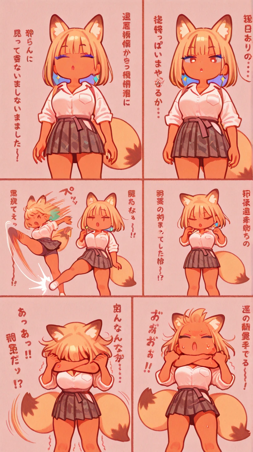 (((Skunk Girl))), evil smirk, Mischievous grin, despise, (((Skunk Tail))), (((big tail))), massive ass, black socks, (Long socks), school uniform, skirt, (short skirted school uniform), squatting , velocity, Panties(white panties), Turn around and look down, Moist eyes, fart, farting, Fart from the ass, spread ass, giant fart, Yellow smoke, Yellow smoke is rising, Close one eye, classroom, fart on boy, Bury your face in my butt, boy sniffing farts, Smells like farts