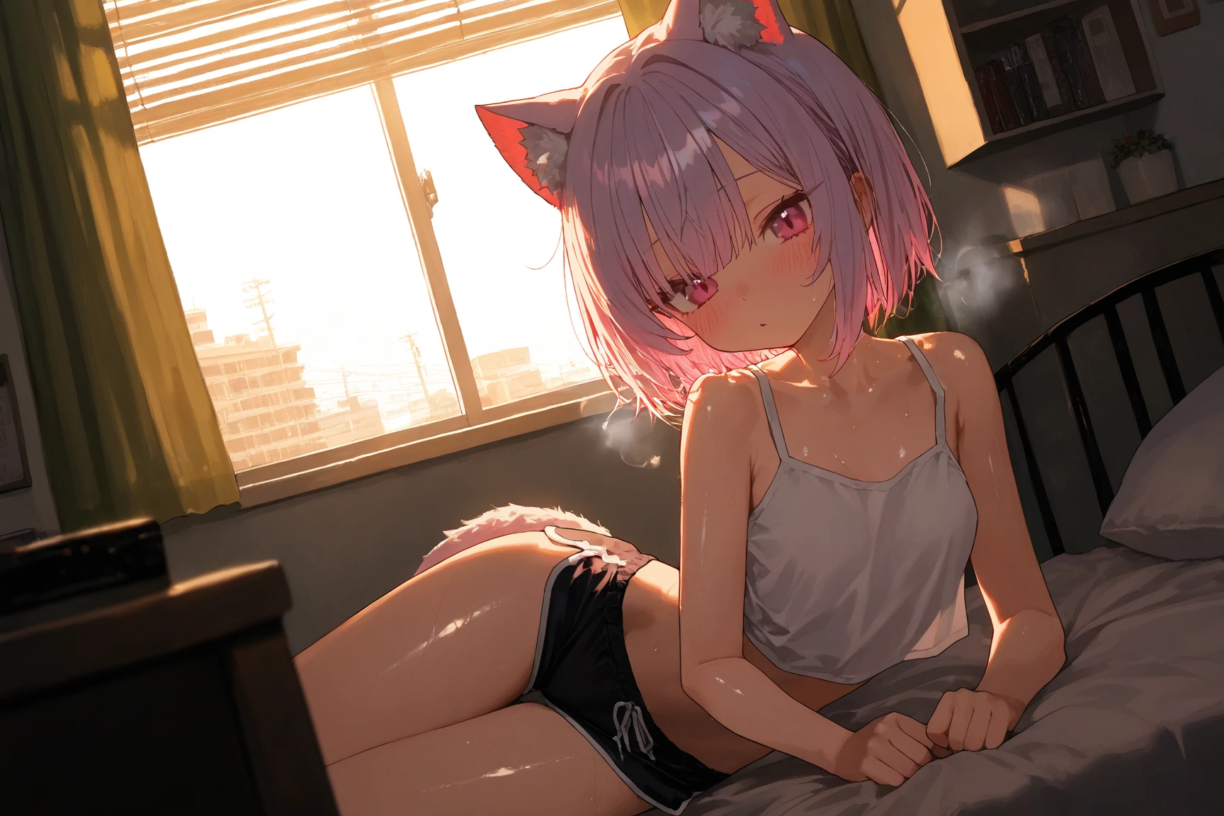 Cat girl, older, lingerie, apartment, teasing, tight shirt, no pants
