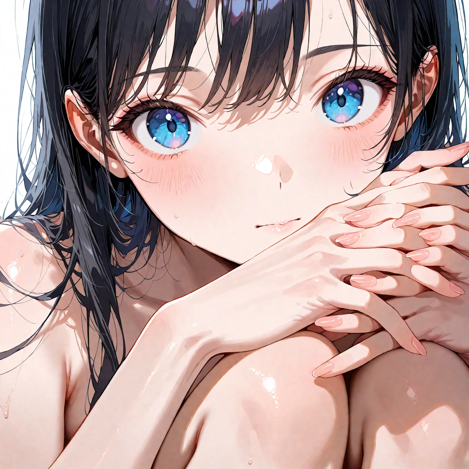 (Highest quality),(masterpiece), 8k,Very detailed, Detailed light, Best Shadow,Detailed reflective eyes, Beautiful Eyes, Very detailedな顔,Shiny Hair,sexy,Big Breasts,charm,One person,Gloss,Black Hair,Fascinating,Expressionless,blush,Glass Art,Fascinating,Beautiful fingers,Beautiful Hands,Armpit sweat,whole body,Swimsuit,High exposure,Sunburn,tan,Brown skin,