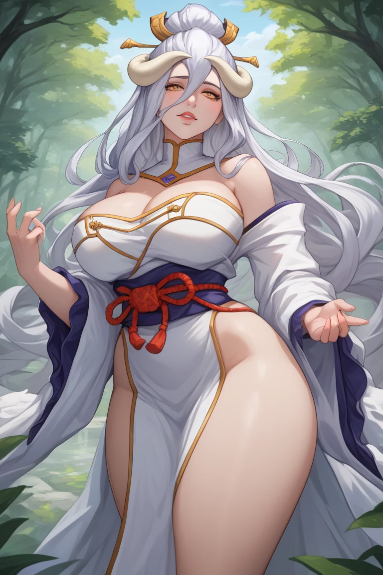 Extra-long light white hair,curlies,bluntbangs,Asymmetrical hair,Hair behind the ears,Extra-long hair fell to the ground,Very long wavy hair,eBlue eyes,Cat pupils,Nine-tailed fox girl,eyebrows behind the hair,Cat ears,Graves,Facial hair,close-up all over the body,UHD,anatomy correct,textureskin,Extremely tall, plump and sexy body,Extremely tall,Has oversized big breasts,big breasts thin waist,Exaggerated huge fat buttocks,Super long big thick legs,Nine fox tails,nine tail fox,high detal,1080P,traditional Japanese outfit,Oversized butterfly ends waist,Traditional Japanese shoes。