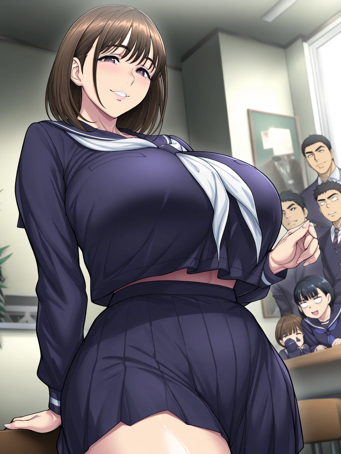 (high quality:1.1), cinematic lighting, extremely detailed,
YuukiAyaka, 1girl, (solo:1.1), mature female, clenched hands, (high kick:1.2), full body,
embarrassed, open mouth,
short hair, red lipstick, makeup, eyeshadow, brown eyes, earrings, jewelry,
red skirt suit, panties,
huge breasts, cleavage, thighs,
hall classroom complex background, day,
<lora:YuukiAyaka:0.81>