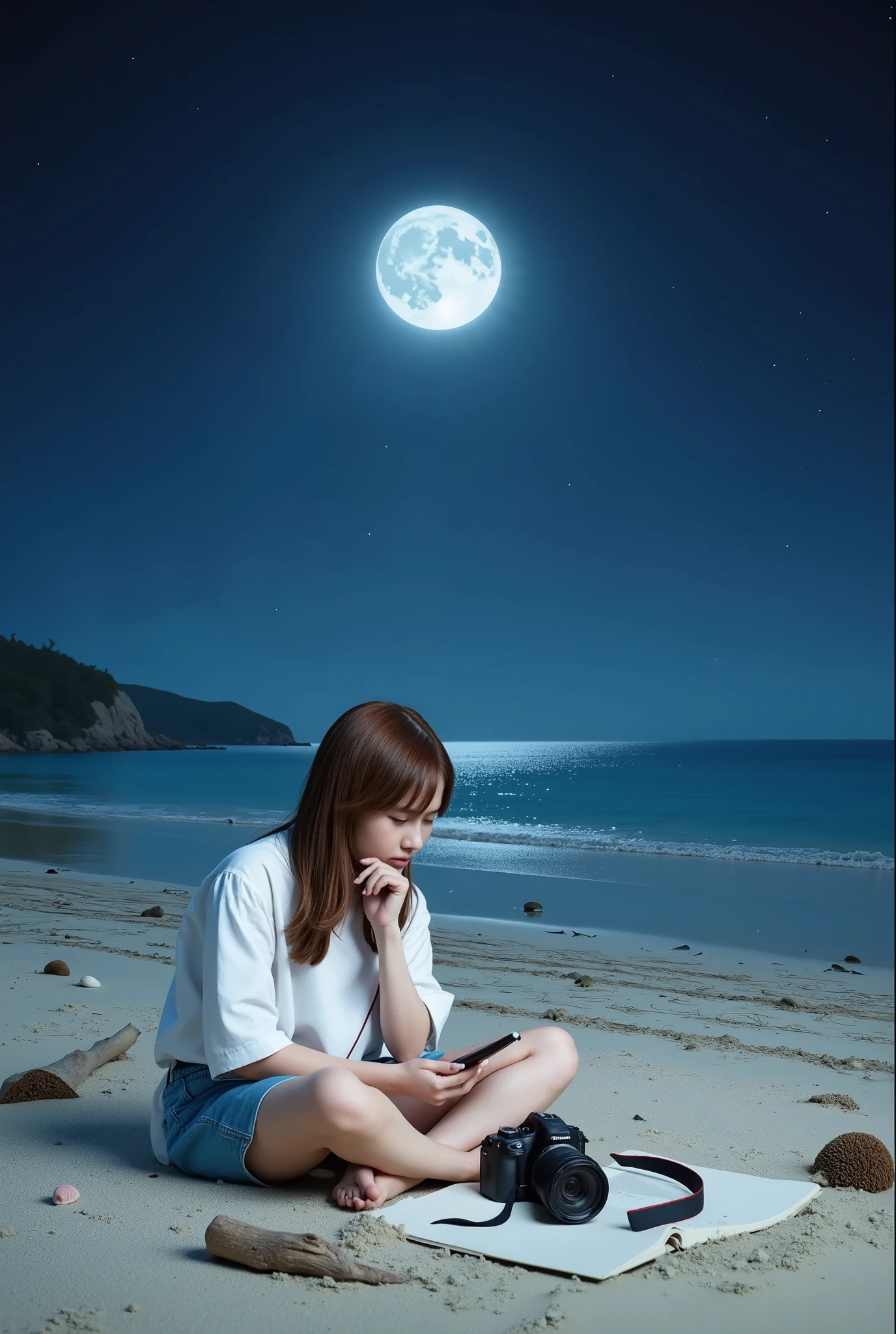 Sandy Beach、 moon、 SLR during homework、shortcuts