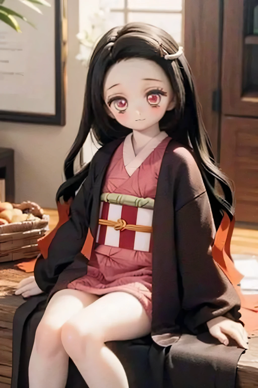 You are the bean red kimono Holding a bamboo