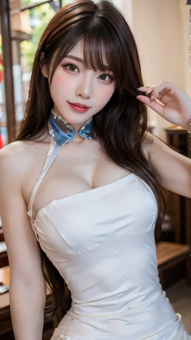 (original photo:1.2), (Realistic:1.4), Beautiful and meticulous girl, Double tail, swimsuit, Very detailed eyes and face, Beautiful and delicate eyes, Smile, Huge file size, Super detailed, High resolution, Very detailed, best quality, masterpiece, illustration, CG, Unite, extremely good, Fine details, Very detailed CG uniform 8k wallpaper, There is light on the face, movie lighting, 16 year old girl, Sexy pose, maid