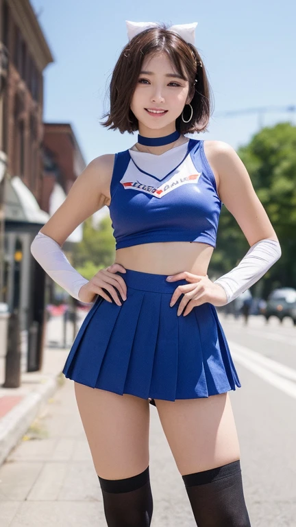 8K raw photos、Beautie:2.0、24 year old、japanes、cute little、cleavage of the breast、((cheer girl:1.5))、a miniskirt、beautiful eyes finely detailed、Eye lashes、((Light blue eyes:1.3))、Beautiful double eyelids、eyeshadows、Perfect eye makeup、((A smile:1.6))、Beautiful and thin legs、(chestnut-colored hair)、Bery short hair、fluffy hair、stadio、Daytime、Latina、Photorealsitic:1.9、Sexy navel、Skinny Legs、tthin eyebrows、Tear bag、lofty nose、((Highly sexual、Very obscene))、opening legs、((captured from behind))