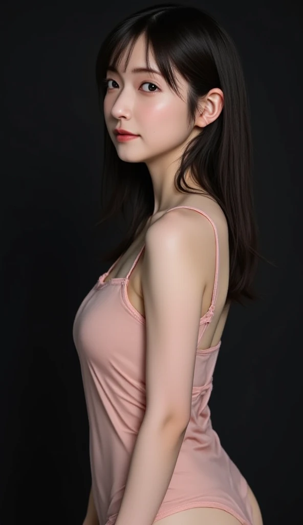 A sexy and charming Korean woman, elegant and intellectual, confident and generous, exquisite and beautiful face, delicate collarbone, charming shoulders, orange sweatshirt, gray pleated short skirt, full body photo, body facing forward, absolutely beautiful and delicate face, pink lips, fragrant shoulders slightly exposed, chest looming, focus on the face, seductive delicate collarbone, ultra-high resolution, skin supple and smooth, very realistic details, simple background, ultra-high-definition, outstanding details, 8K, face blush, attractive collarbone, sexy shoulders