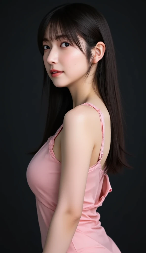 A gentle and beautiful Chinese woman, full body photo, super gorgeous knee-length dress, exquisite and sexy collarbone, charming oval face, double eyelids, vivid peach blossom eyes, pink lips, small nose, bare shoulders, focus on the face, face Body close-up, ultra-high-definition, super details, elegant standing posture