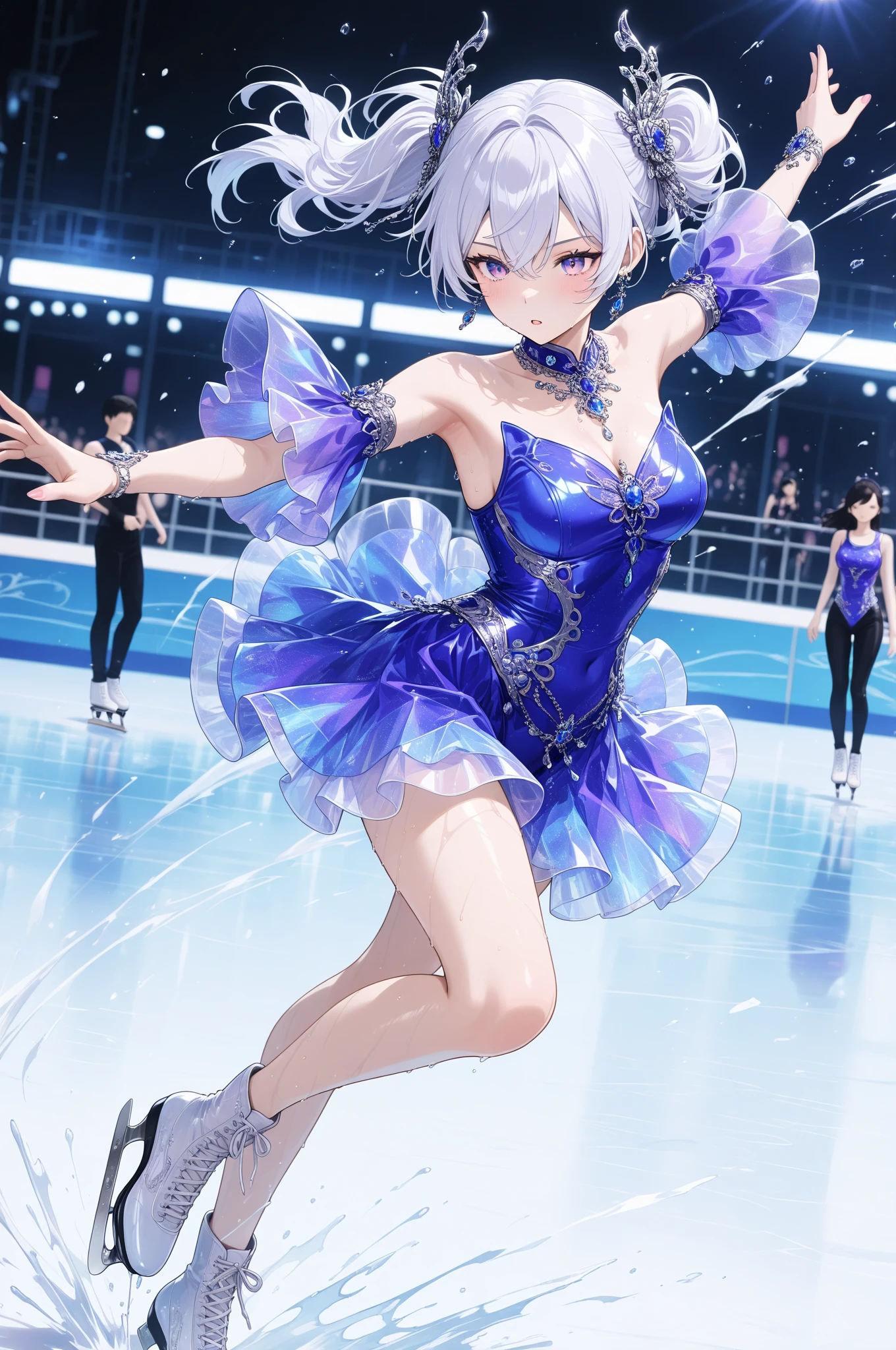 anime girl skating on ice in a stadium with spectators, smooth anime cg art, dynamic skating, artwork in the style of guweiz, guweiz, beautiful anime artwork, ross tran 8 k, beautiful anime art, anime style 4 k, amazing wallpaper, beautiful digital artwork, guweiz on artstation pixiv, art, Colored pencil drawing, draft
