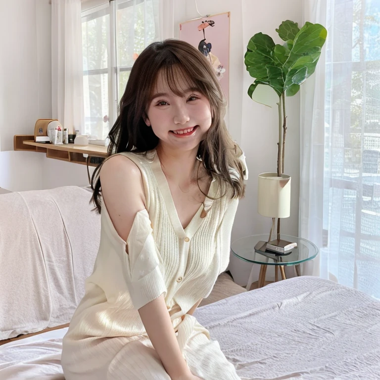 Realistic,fine quality detailed picture,Best quality,high-resolution,1 beautiful girl,feminine,beautiful teeth,at my room